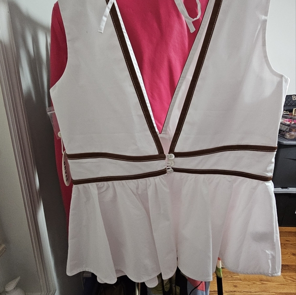 Staud Trent Peplum Top, Size 12 - WhiteFaux-leather piping out - Picture 7 of 8